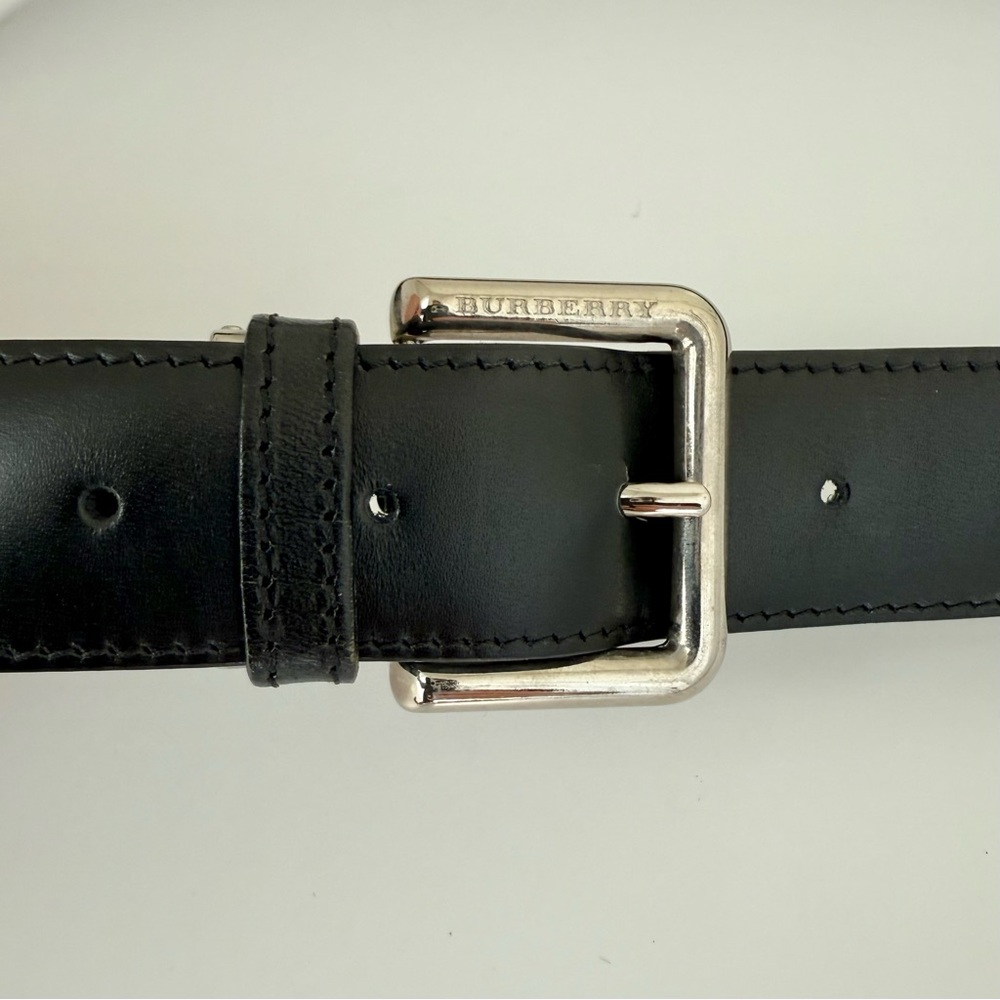 Burberry Check Buckle Belt 30” Archive Beige & Black Leather Classic - Picture 6 of 10